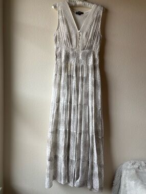 Boho White Sleeveless Maxi Dress Floral Abstract Print